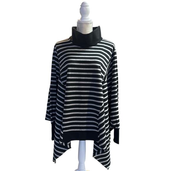 Shannon Passero Charlie Top Funnel Neck Batwing Black White Striped Knit XL - Picture 1 of 9